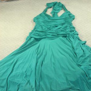 BCBG MaxAzria Full Length Ruched Green Chiffon Formal Dress